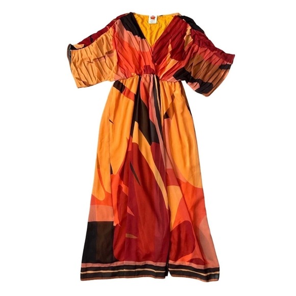 Farm Rio Anthropologie Maxi‎ Dress Pleated Sleeves Luxury Boho Resort Outfit S - Picture 4 of 8